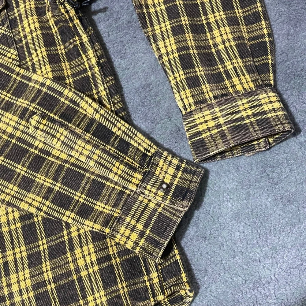 PrpsFlannel Shirt‎ Men Medium Brown Plaid Pearl Snap  Western Heavy Cowboy NEW